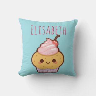 Super cute kawaii sweet cupcake monogram throw pillow