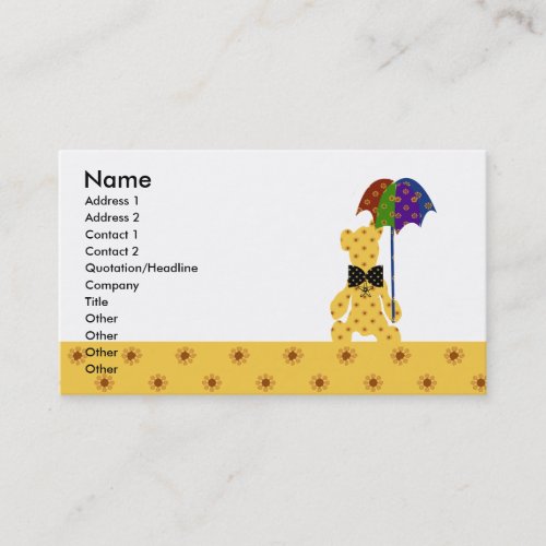 Super Cute Kids Teddy Bear Animal Colorful Yellow Business Card