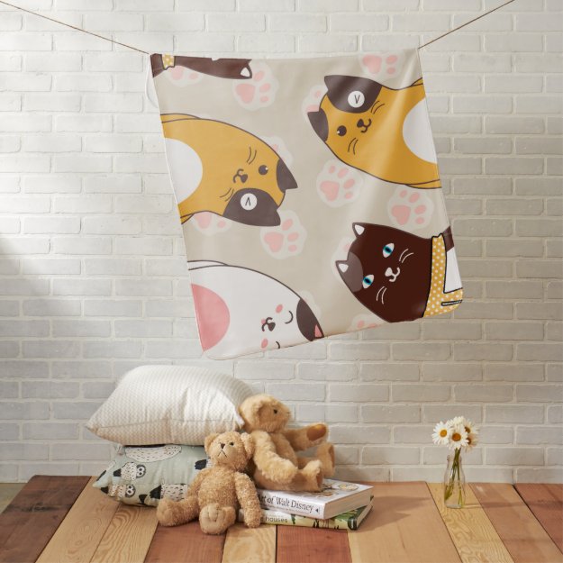 Super Cute Kitty Cats New Baby Gift Add Text Baby Blanket