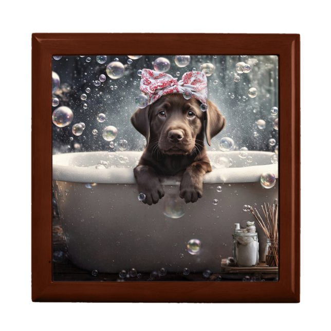 Super Cute Labrador Puppy Spa Bath Keepsake Box (Front)