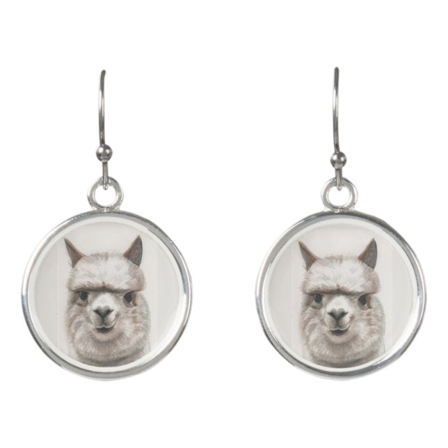 Super Cute Llama Earrings Gift Silver French Wire (Front)