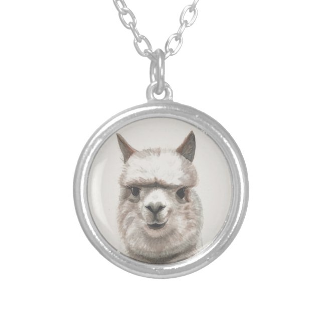 Super Cute Llama Necklace Gift Silver Chain (Front)