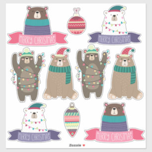 Super cute mixed Christmas Bears Set Sticker