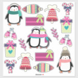Super cute mixed Christmas set featuring Penguins Sticker<br><div class="desc">This super cute set of Christmas Penguin stickers features adorable Penguins, bells, baubles, foliage, gifts and candy canes and mittens! There are five different sizes to choose from, . You can choose between matte white or glossy transparent vinyl; please note that white ink is not printed on either substrate. Removable;...</div>
