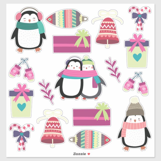 Super cute mixed Christmas set featuring Penguins Sticker (Sheet)