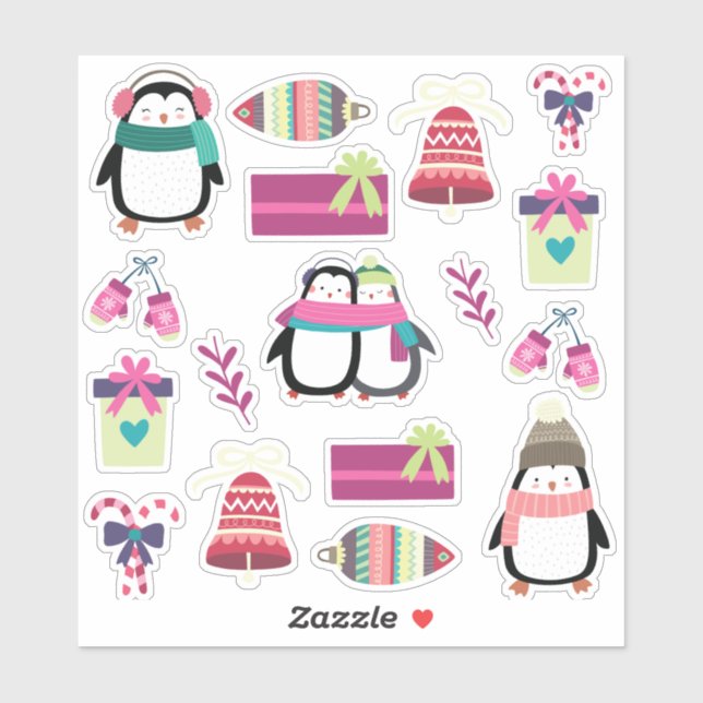 Super cute mixed Christmas set featuring Penguins Sticker (Sheet)