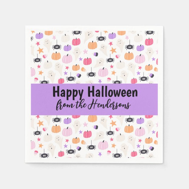 Super Cute Modern purple pumpkin Halloween  Napkins (Front)