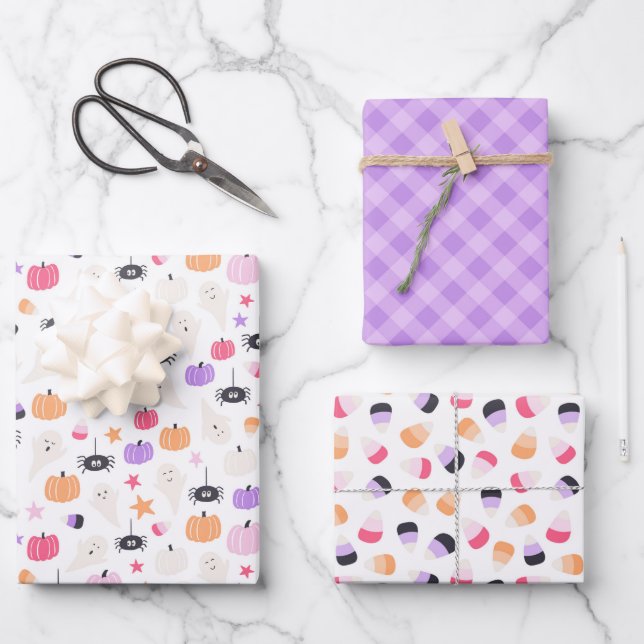 Super Cute Modern purple pumpkin Halloween  Wrapping Paper Sheets (Front)