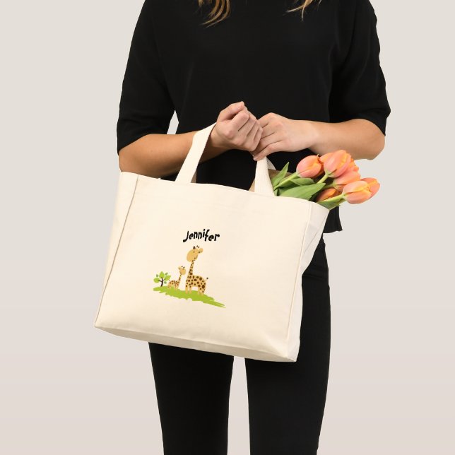 Super Cute Mom & Baby Giraffe Green & Yellow Mini Tote Bag (Front (Product))