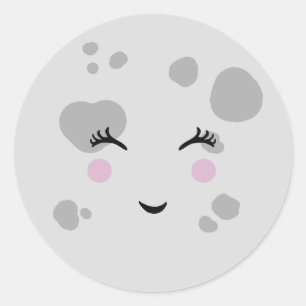 Super Cute & Nerdy Smiling Moon Face Classic Round Sticker