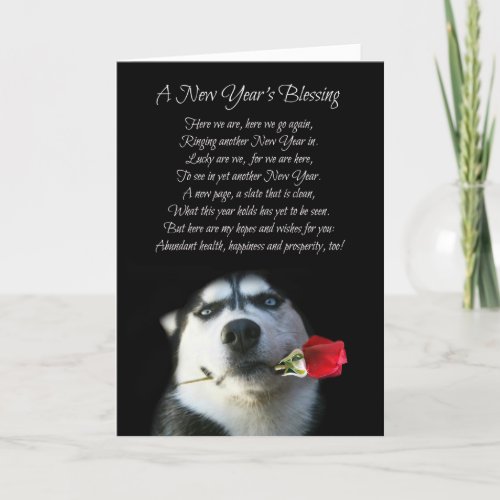 Super Cute New Years Day Card with Husky Dog