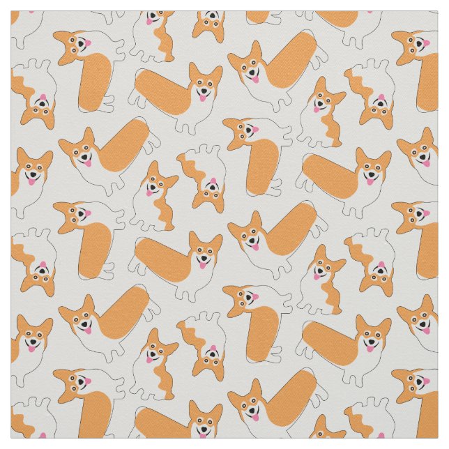 Super Cute Pembroke Welsh Corgi Pattern Fabric (Swatch)