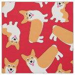 Super Cute Pembroke Welsh Corgi Pattern Red Fabric