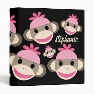 Super Cute Personalized Pink Sock Monkey Binder