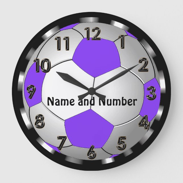 Super Cute Personalized Soccer Clock in Purple (Front)