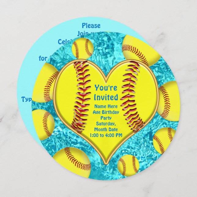 Super Cute Personalized Softball Invitations (Front/Back)