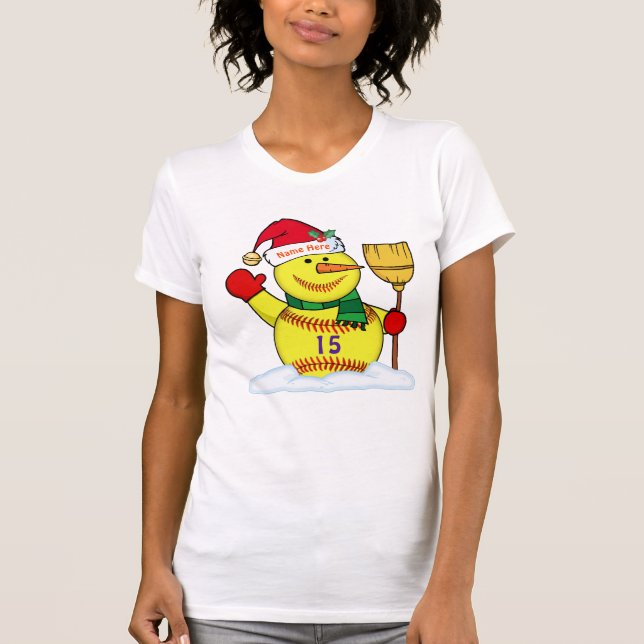 Super Cute Personalized Softball Snowman Shirts (Front)