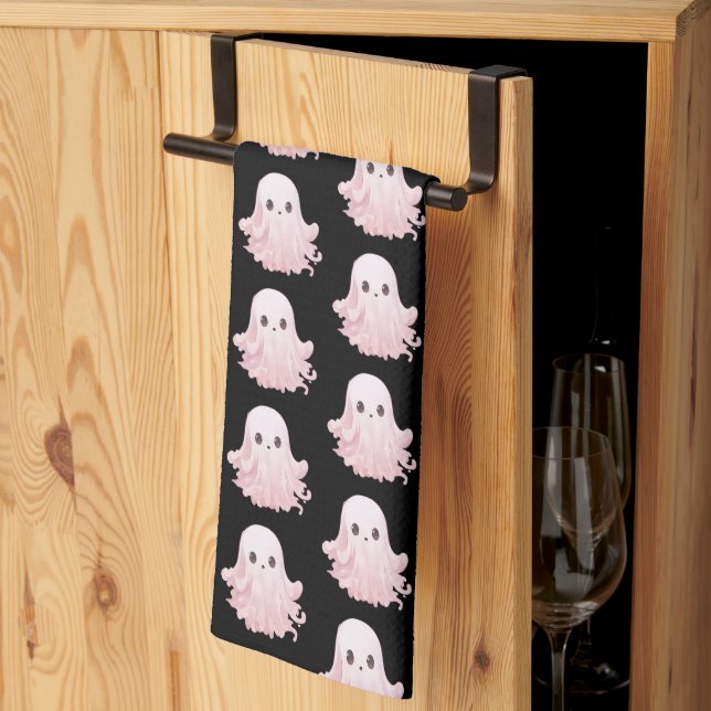 Super Cute Pink Ghost Pattern Halloween Kitchen Towel (Thirds Fold)
