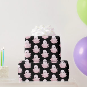 Super Cute Pink Ghost Pattern Halloween Wrapping Paper