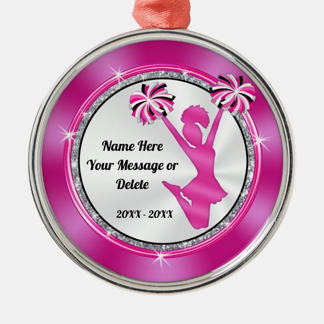 Super Cute Pink Personalized Cheerleader Ornament (Front)