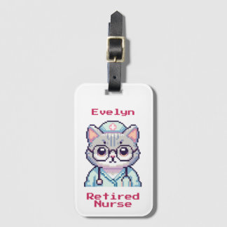 super cute Pixel Art Cat Nurse gift, Retired nurse Luggage Tag