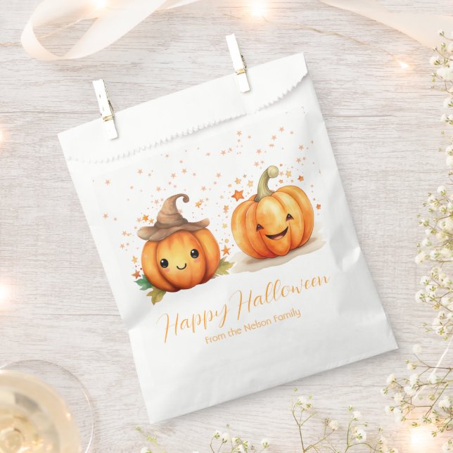 Super Cute Pumpkins and Stars Happy Halloween Favor Bag (Clipped)