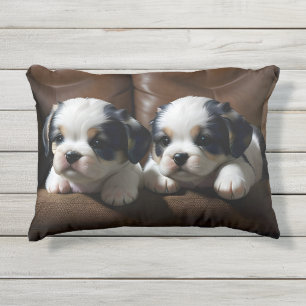 Super Cute Puppies on the Couch 1 Outdoor Pillow