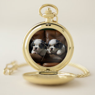 Super Cute Puppies on the Couch 1 Pocket Watch