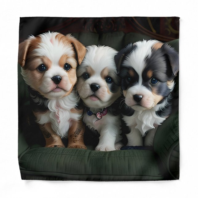 Super Cute Puppies on the Couch 2 Bandana (Front)