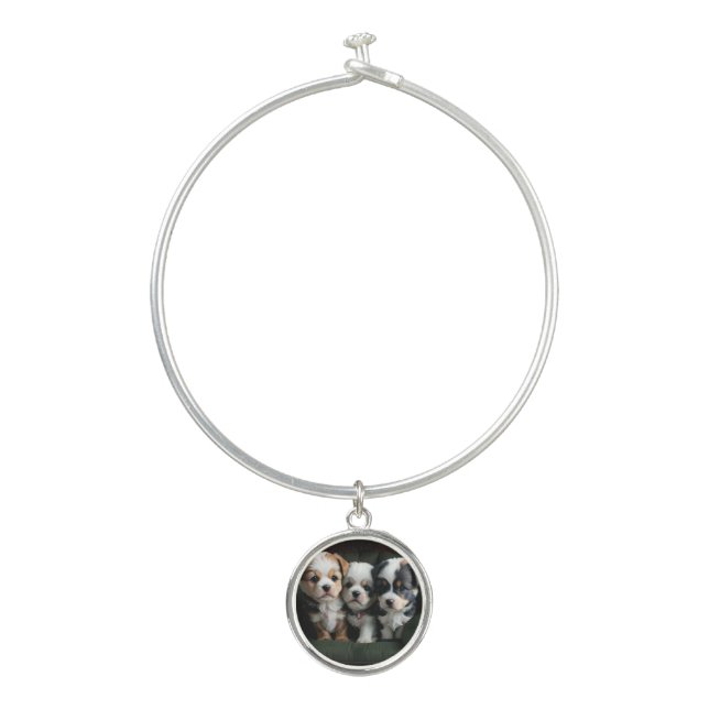 Super Cute Puppies on the Couch 2 Bangle Bracelet (Front)