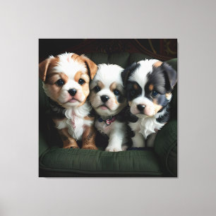 Super Cute Puppies on the Couch 2 Canvas Print