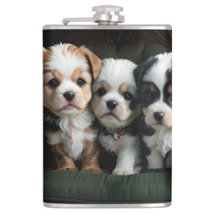 Super Cute Puppies on the Couch 2 Flask