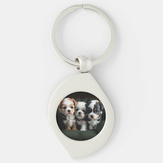 Super Cute Puppies on the Couch 2 Keychain (Front)
