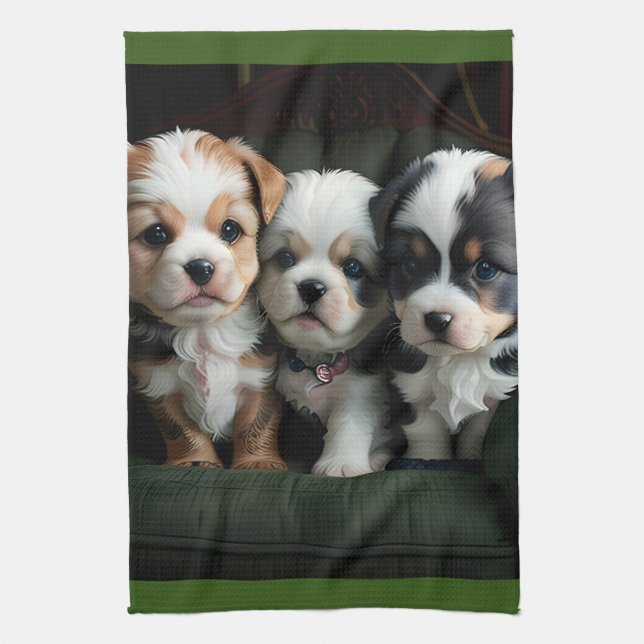 Super Cute Puppies on the Couch 2 Kitchen Towel (Vertical)