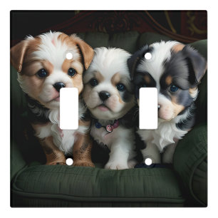 Super Cute Puppies on the Couch 2 Light Switch Cover