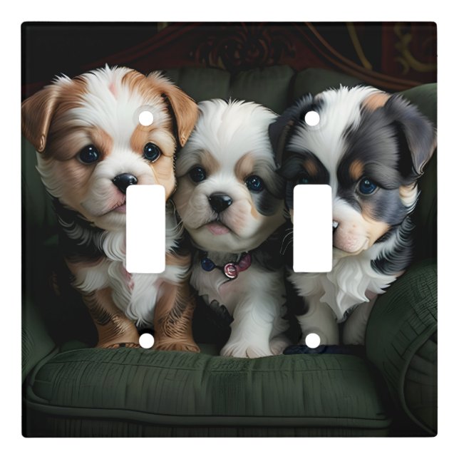 Super Cute Puppies on the Couch 2 Light Switch Cover (Front)