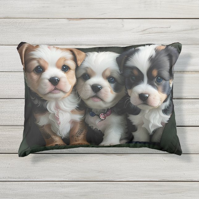 Super Cute Puppies on the Couch 2 Outdoor Pillow (Front)