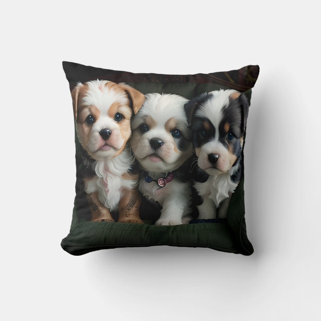 Super Cute Puppies on the Couch 2 Throw Pillow (Front)