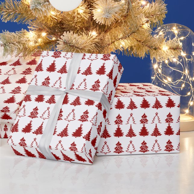 Super Cute Red and White Xmas Trees Christmas Wrapping Paper (Holidays)
