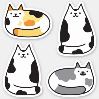 Super Cute Round Kawaii Calico Cats Sticker by DuchessOfWeedlawn at Zazzle