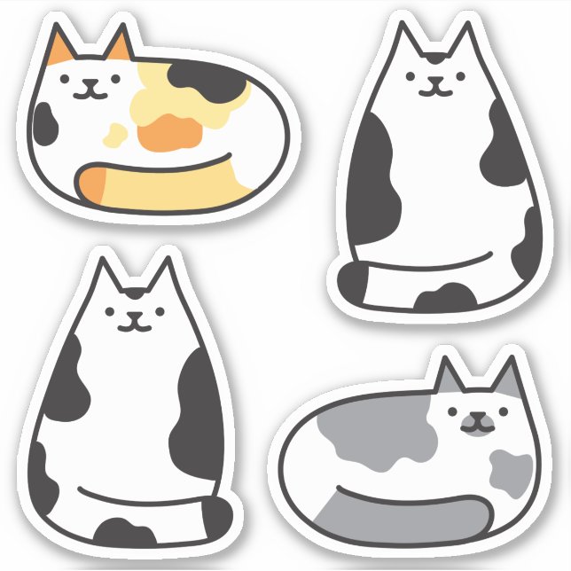 Super Cute Round Kawaii Calico Cats Sticker (Front)