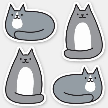 Super Cute Round Kawaii Gray Kitty Cat Sticker by DuchessOfWeedlawn at Zazzle