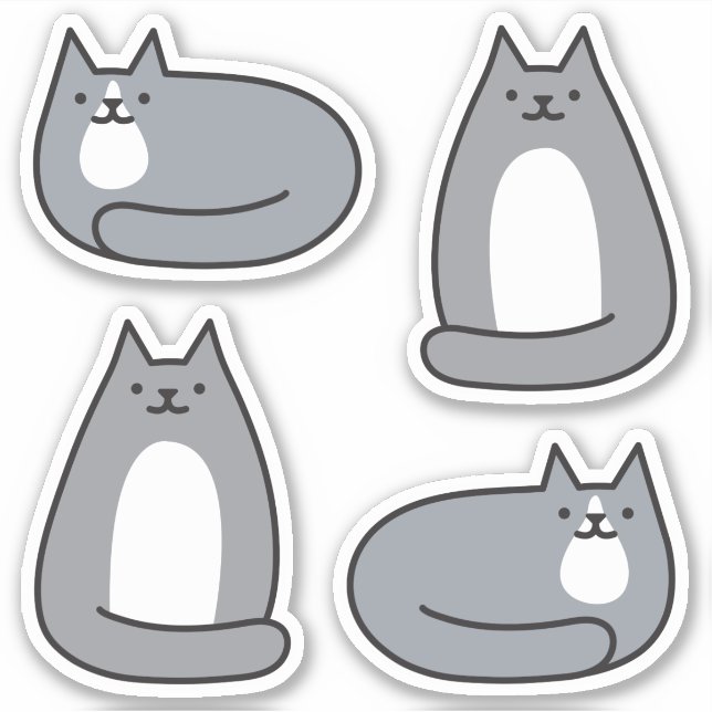 Super Cute Round Kawaii Gray Kitty Cat Sticker (Front)