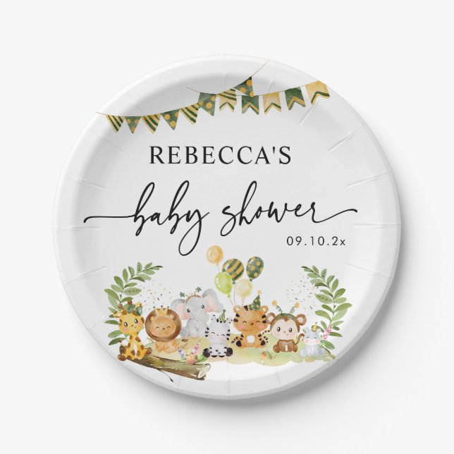 Super Cute Safari Jungle Party Baby Shower Paper Plates (Front)