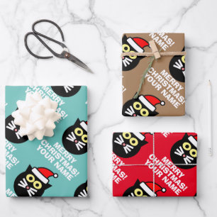 Super cute Santa cat personalised Christmas Wrapping Paper Sheets