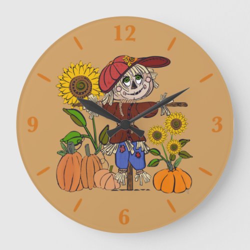 Super Cute Scarecrow Large Round Wall Art Clock 
