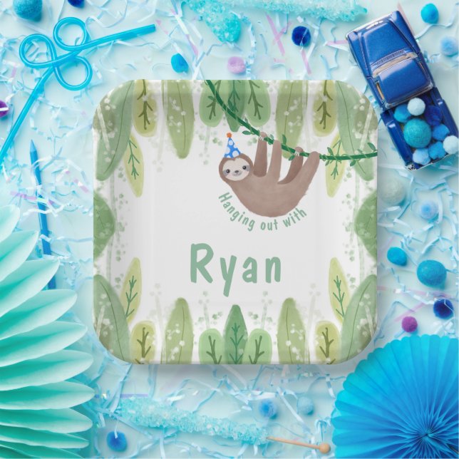 Super cute sloth boy birthday paper plates (Party)