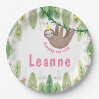 Super cute sloth girl birthday paper plate