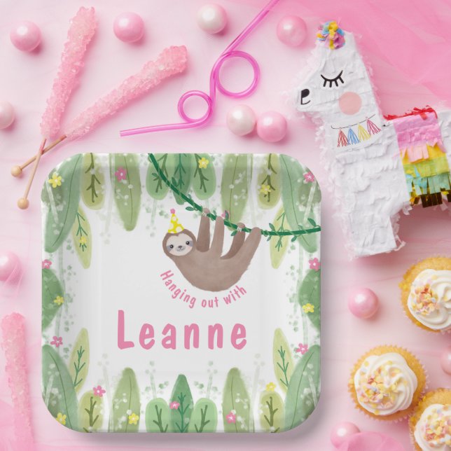 Super cute sloth girl birthday paper plates (Party)