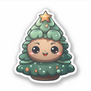 Super Cute Smiling Green Baby Christmas Tree Sticker